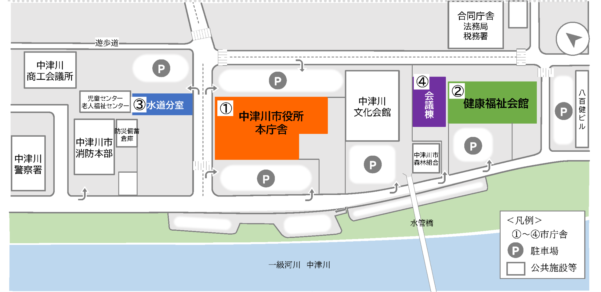 中津川市役所周辺位置図