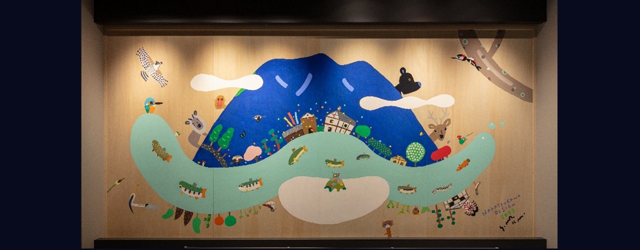 ひと・まちテラス内に飾ってある絵本作家村上康成さんの絵