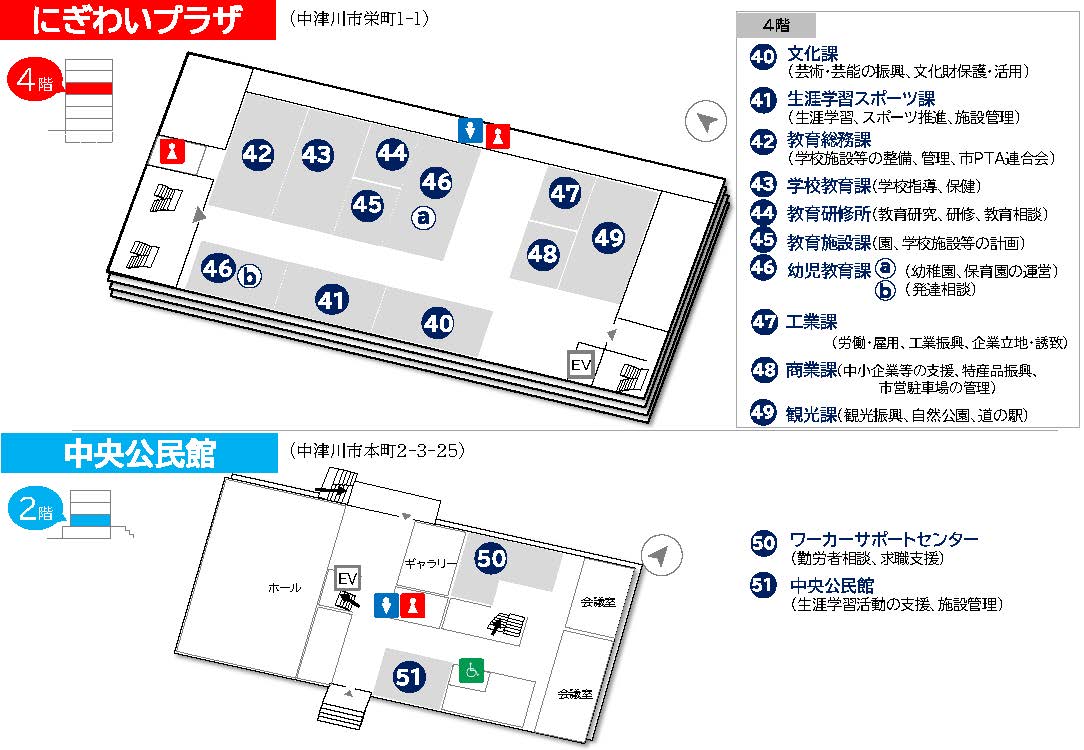 にぎわいプラザ・中央公民館フロアマップ
