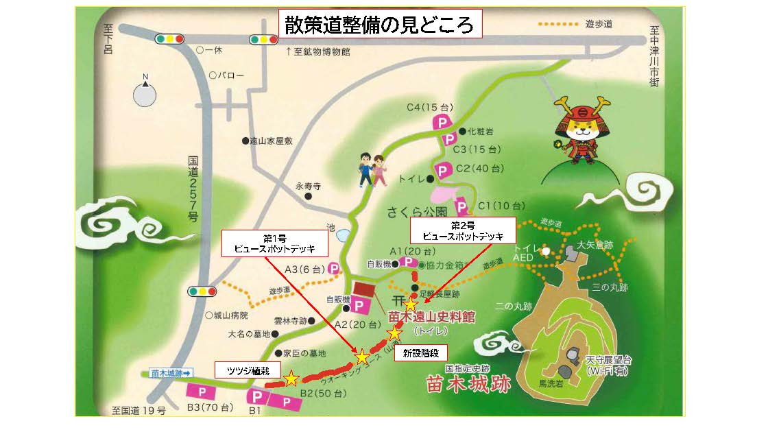 苗木城跡散策道整備の見どころマップ