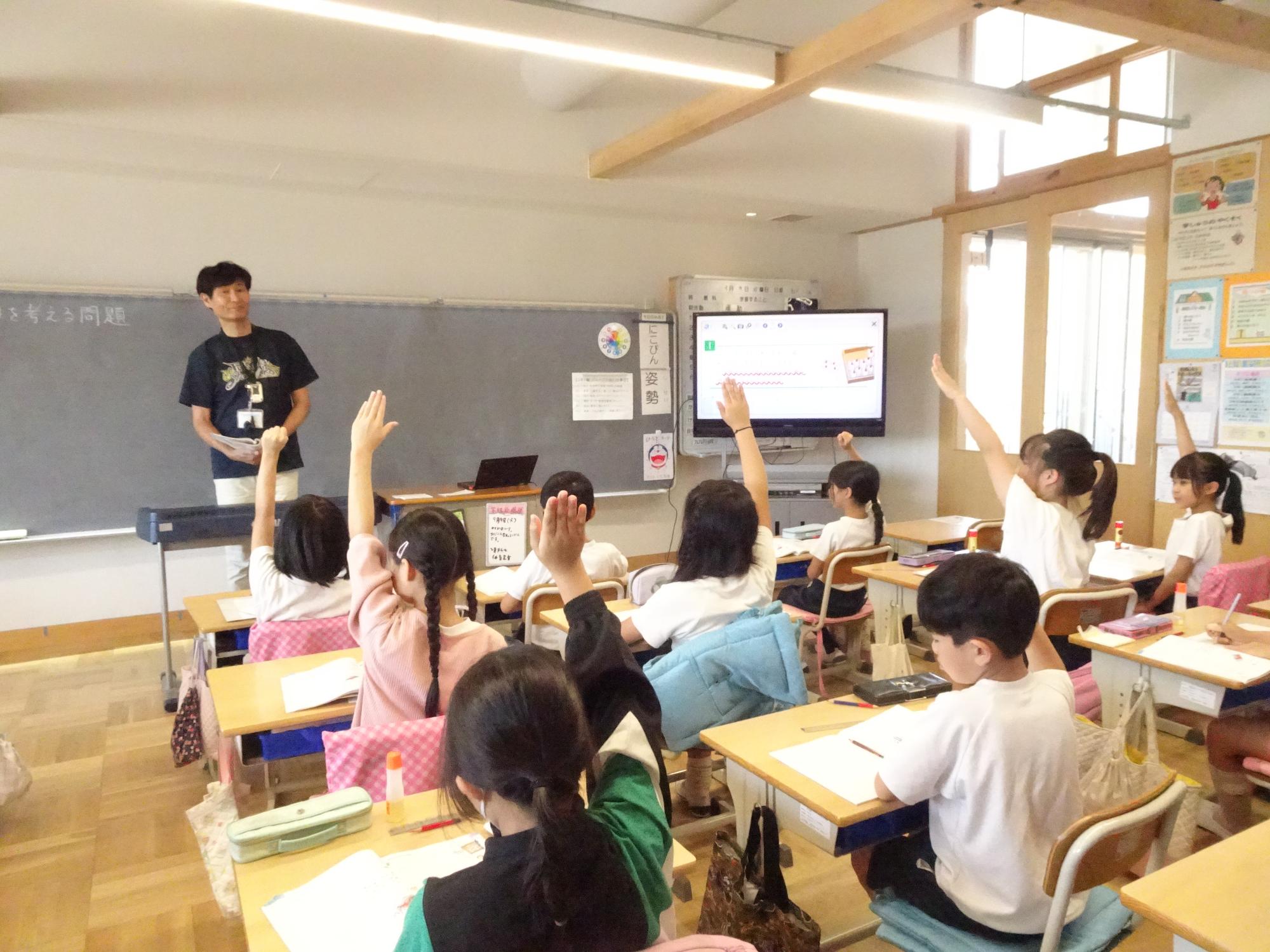 挙手をする子どもたち