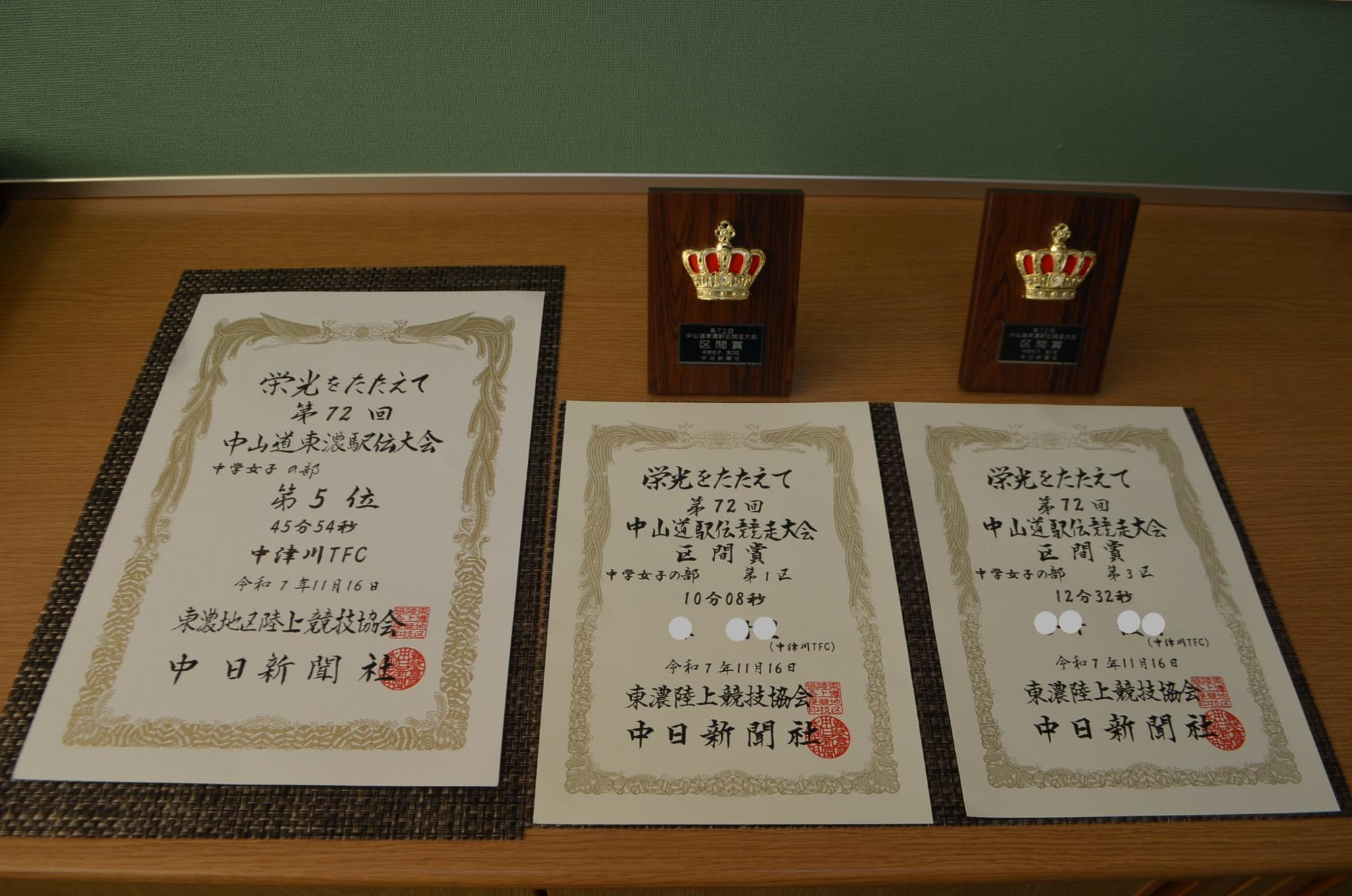 東濃駅伝大会の表彰