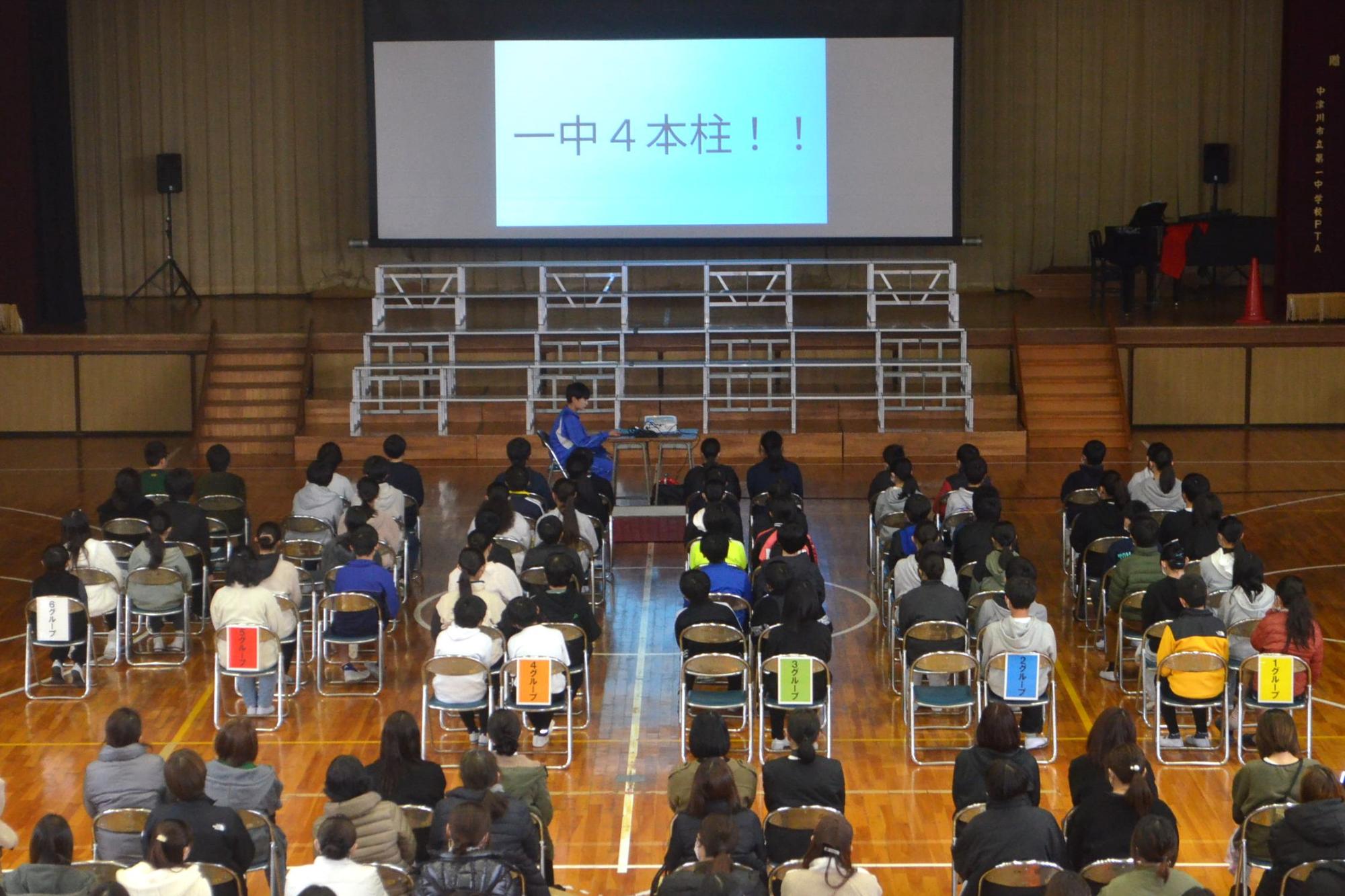 スクリーンを使って説明している様子