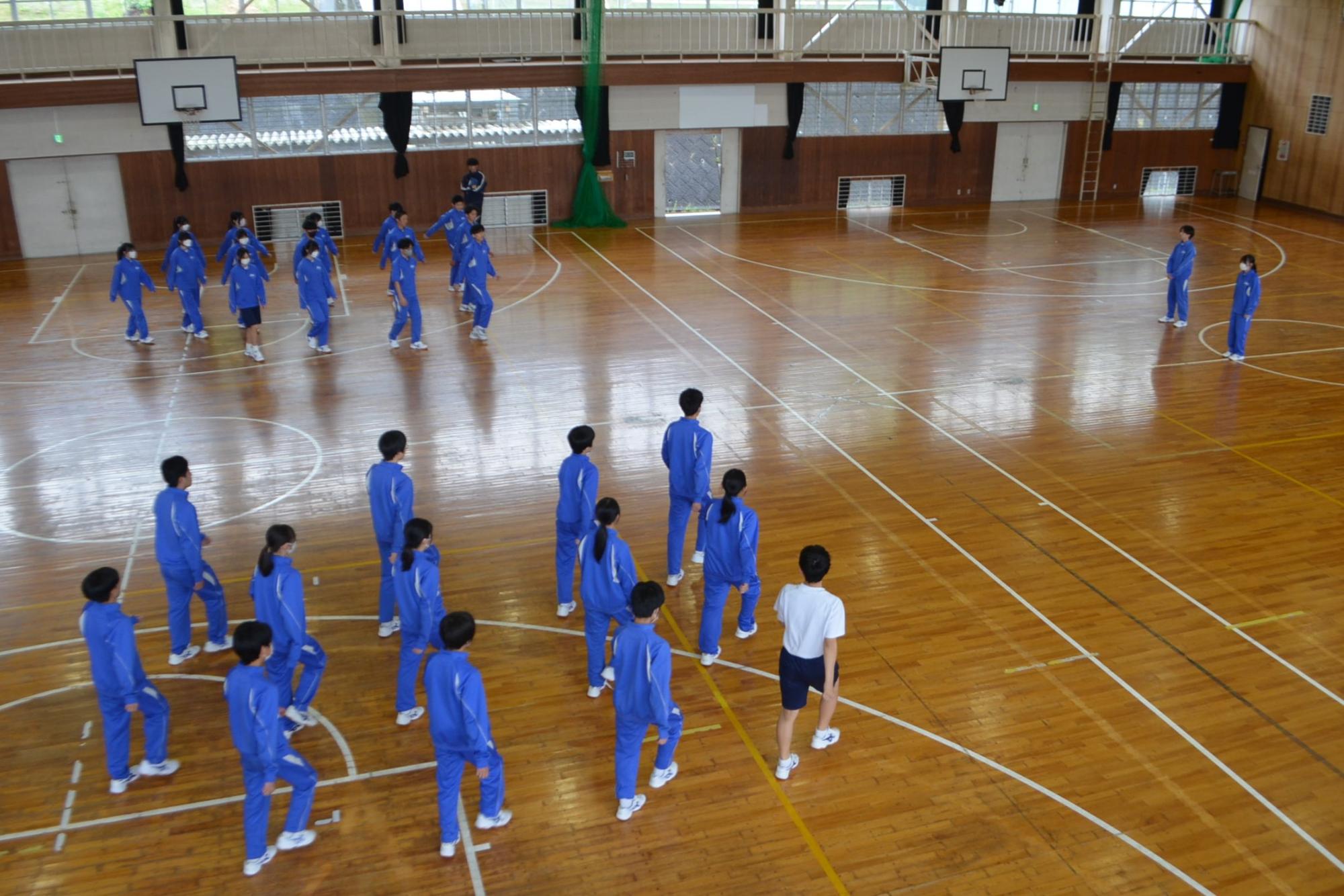 体育館上方からの集団行動