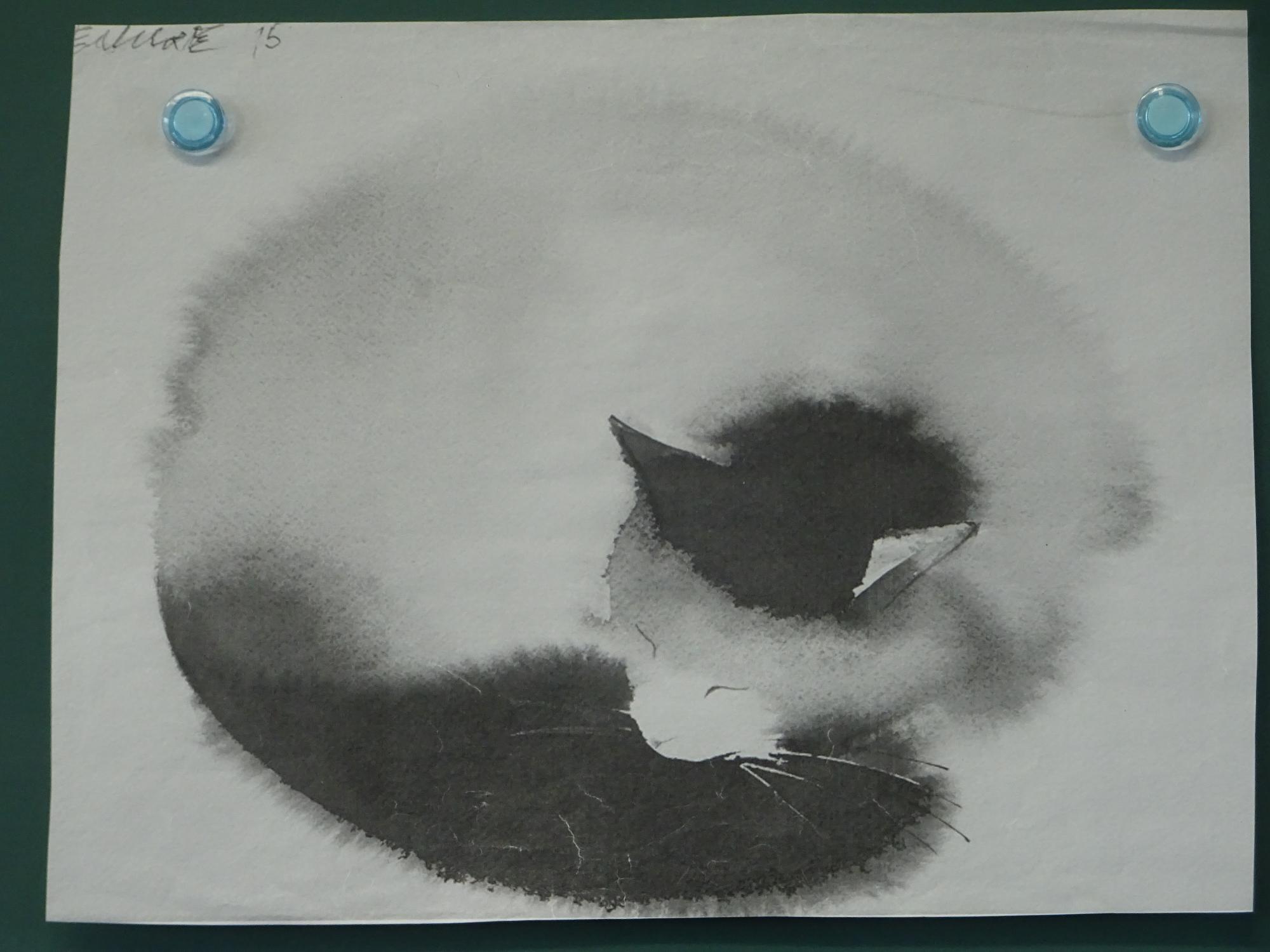 お手本の水墨画の猫