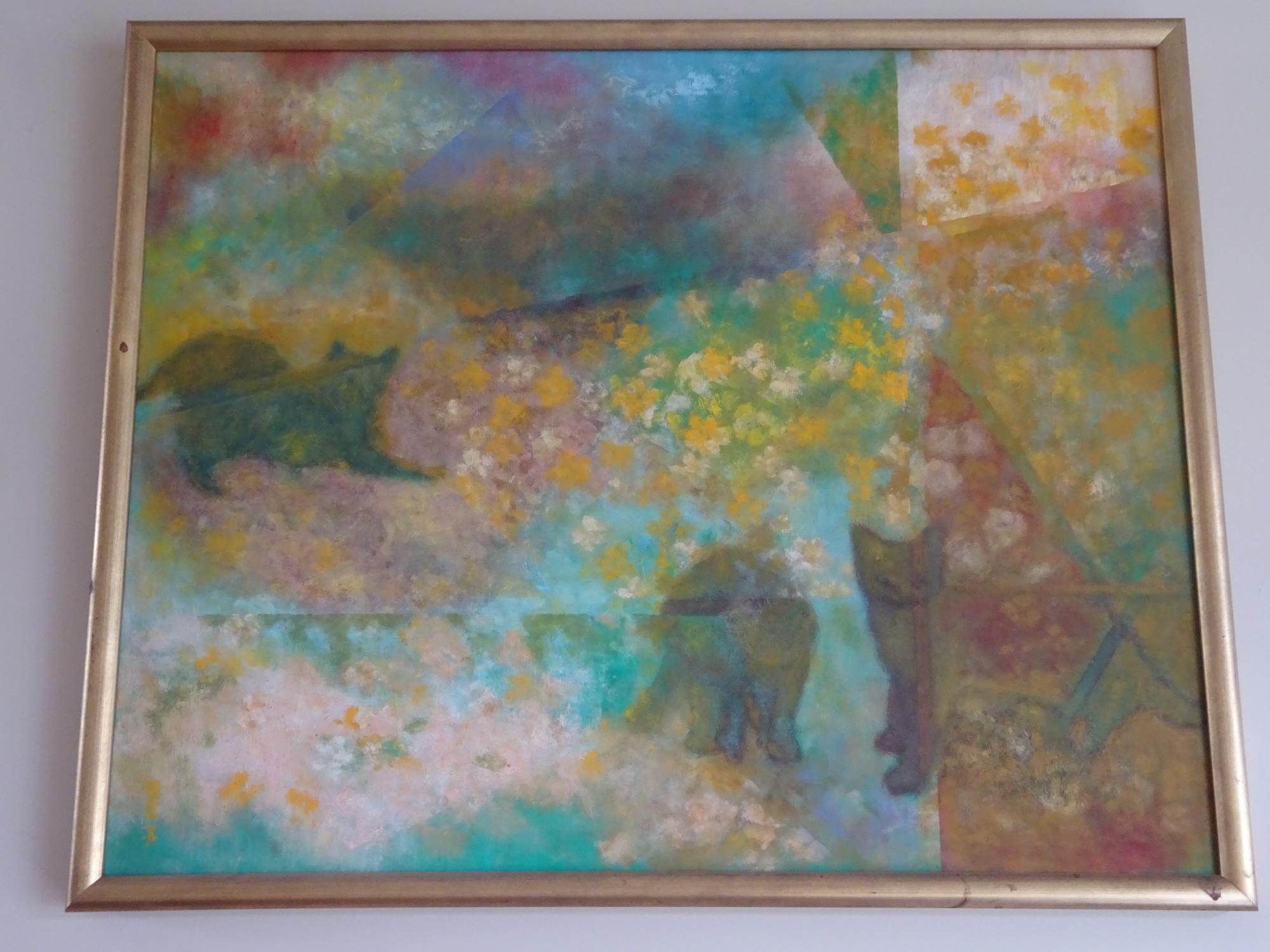 お花畑のように絵の中に三匹の猫