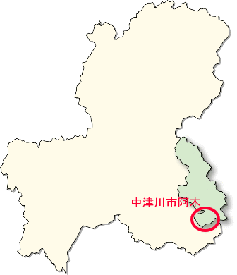 岐阜県の地図を使って阿木地区の位置を示す