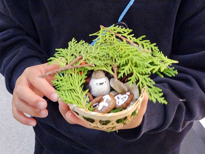 ワークショップ「マユエナガ＆木の実のバスケット作り」完成作品