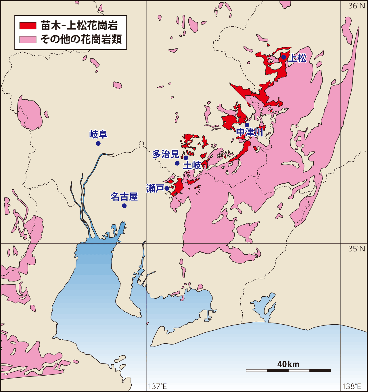 苗木‐上松花崗岩分布図