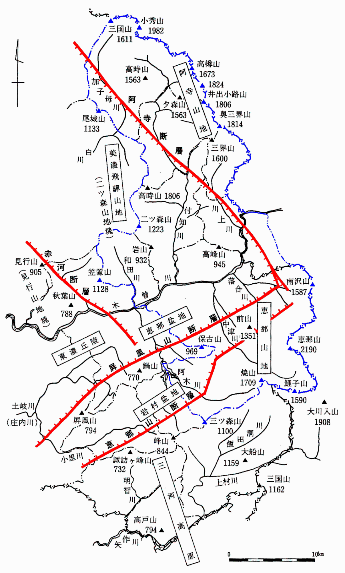 中津川・恵那地域地形区分図