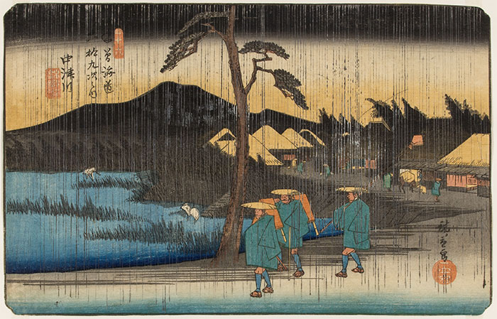 雨の中津川 静岡市東海道広重美術館蔵