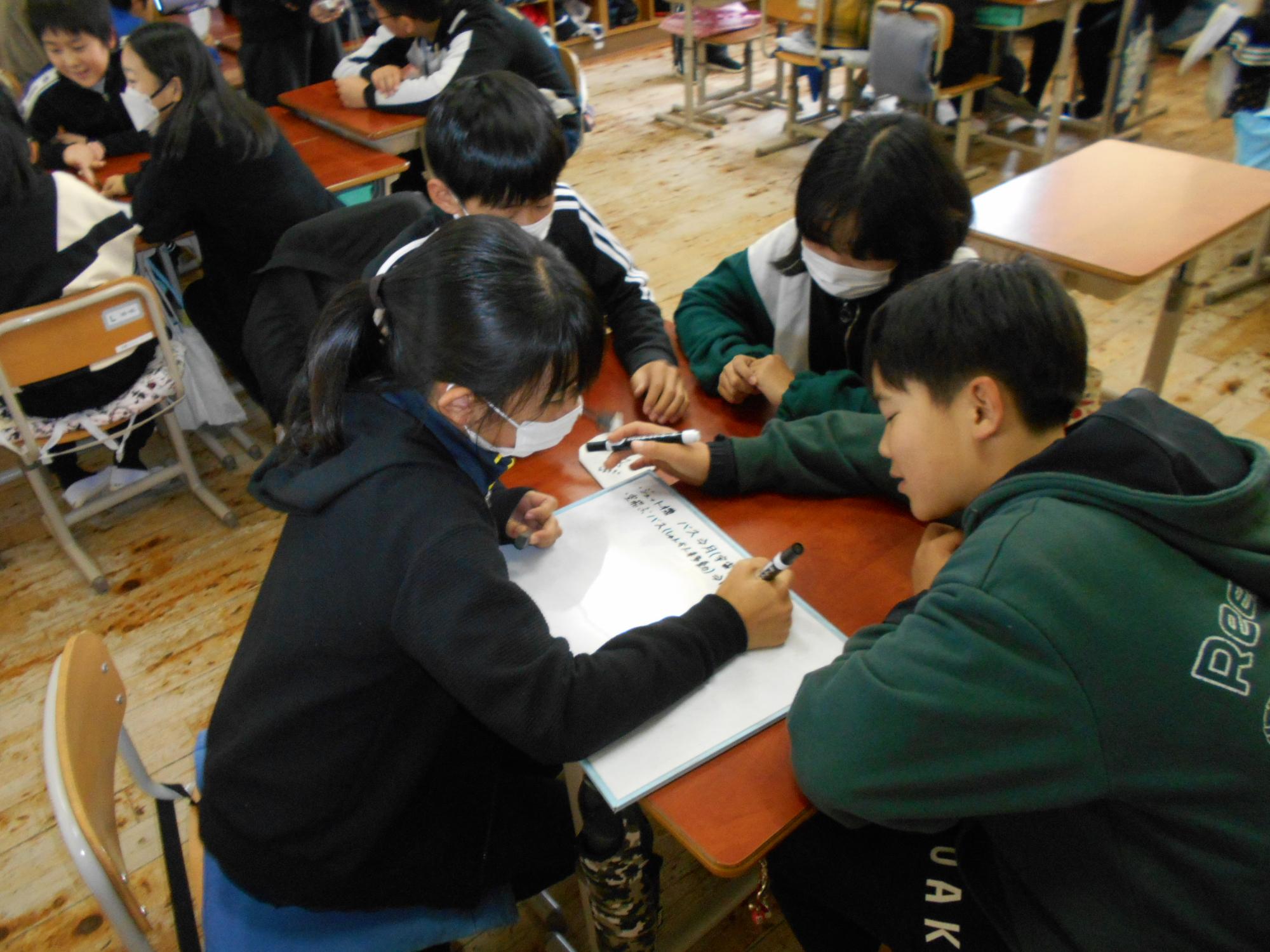 授業風景3児童がグループで話し合っている様子